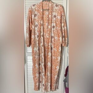 Natural Habitat Kimono One Size Orange/Tan/White Pockets Cotton Made in India